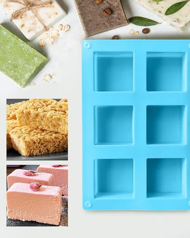 2PC Set Silicone Soap Molds, 6 Cavity Square Soap Molds for Soap Making, Cake, and Chocolate, Food Grade Silicone Molds (Pink, Light Blue) in Saudi Arabia
