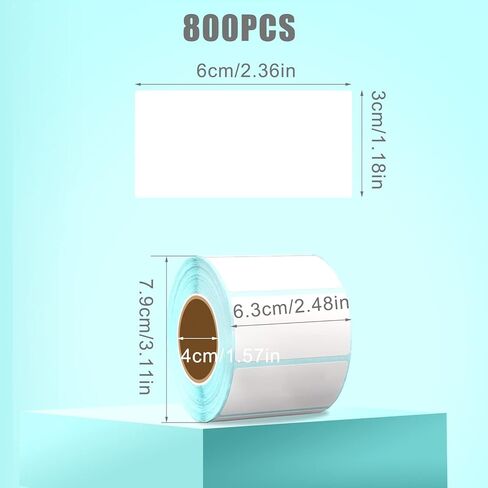800pcs 2.4x1.2inch Direct Thermal Labels, Rectangle Self-Adhesive Writable Stickers Removable Blank Labels for Thermal Printer Containers Bottles Storage Bins or Office Supplies (White) in Saudi Arabia