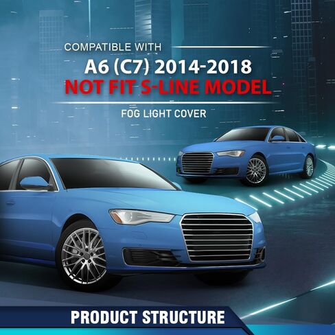 PIT66 2 قطعة غطاء أمامي للضباب متوافق مع Audi A6 (C7) 2014-2018 غير مناسب S-Line موديل 1028143، 4G0807647، 4G0807648، 4G0807648T94، 4G0807681AD، 4G0807682AD فضي وأسود in Saudi Arabia