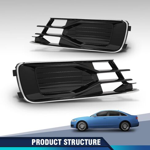 PIT66 2 قطعة غطاء أمامي للضباب متوافق مع Audi A6 (C7) 2014-2018 غير مناسب S-Line موديل 1028143، 4G0807647، 4G0807648، 4G0807648T94، 4G0807681AD، 4G0807682AD فضي وأسود in Saudi Arabia