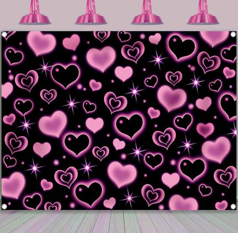 Pink Heart 2000s Backdrop 7x5FT Black and Pink Sweet Y2K Photography Background Early 2000s Party Decorations Photo Banner Props Supplies in Saudi Arabia