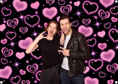Pink Heart 2000s Backdrop 7x5FT Black and Pink Sweet Y2K Photography Background Early 2000s Party Decorations Photo Banner Props Supplies in Saudi Arabia