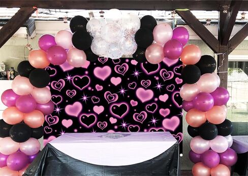 Pink Heart 2000s Backdrop 7x5FT Black and Pink Sweet Y2K Photography Background Early 2000s Party Decorations Photo Banner Props Supplies in Saudi Arabia