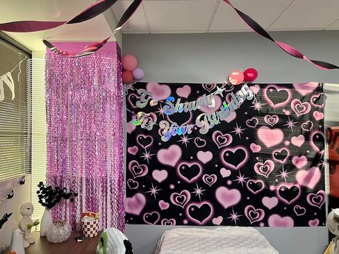 Pink Heart 2000s Backdrop 7x5FT Black and Pink Sweet Y2K Photography Background Early 2000s Party Decorations Photo Banner Props Supplies in Saudi Arabia