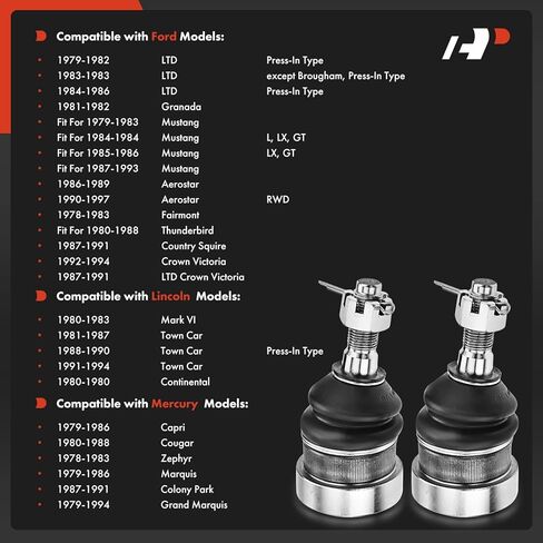 A-Premium 2 × وصلة كروية سفلية أمامية متوافقة مع سيارة Ford Mustang Aerostar Country Squire Crown Victoria Fairmont Granada LTD Crown Victoria Thunderbird Lincoln Town Car Mark VI Mercury Capri Cougar in Saudi Arabia