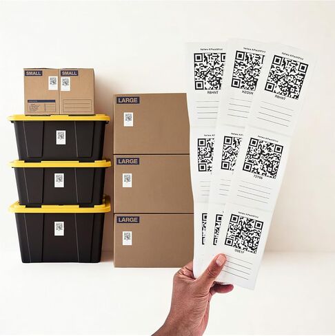 ملصقات رموز الاستجابة السريعة الذكية AI PackNFind للتنقل والتخزين - 48 ملصقًا أبيضًا كبيرًا، 3x5 بوصة - تطبيق مجاني + 1000 مسح ضوئي بالذكاء الاصطناعي - ملصقات صندوقية متينة قابلة للكتابة لصناديق التخزين وتنظيم المنزل والمكتب in Kuwait