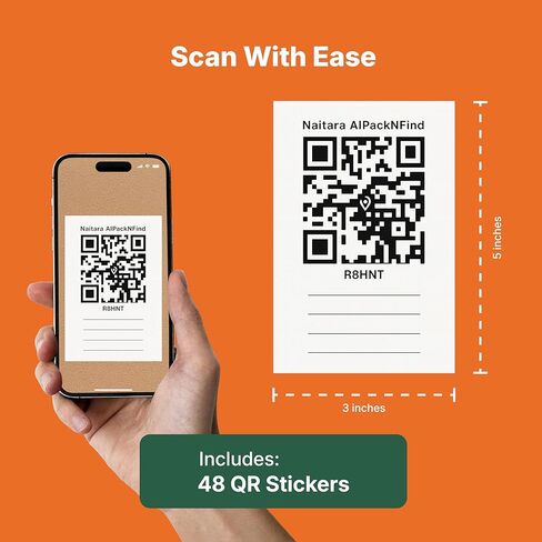 ملصقات رموز الاستجابة السريعة الذكية AI PackNFind للتنقل والتخزين - 48 ملصقًا أبيضًا كبيرًا، 3x5 بوصة - تطبيق مجاني + 1000 مسح ضوئي بالذكاء الاصطناعي - ملصقات صندوقية متينة قابلة للكتابة لصناديق التخزين وتنظيم المنزل والمكتب in Kuwait