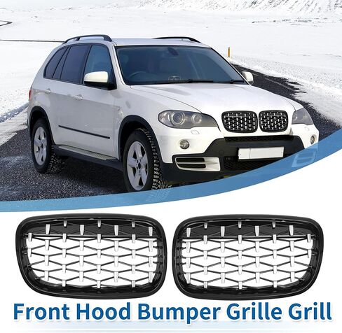 X AUTOHAUX غطاء أمامي ممتص للصدمات لسيارات BMW X5 X6 E70 No.51137157687/51137157688 مصد أمامي لشبكة الكلى شواية دايموند ستار أسود فضي اللون زوج واحد in Saudi Arabia