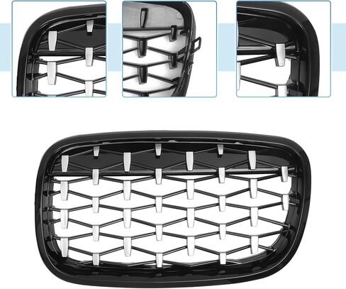 X AUTOHAUX غطاء أمامي ممتص للصدمات لسيارات BMW X5 X6 E70 No.51137157687/51137157688 مصد أمامي لشبكة الكلى شواية دايموند ستار أسود فضي اللون زوج واحد in Saudi Arabia