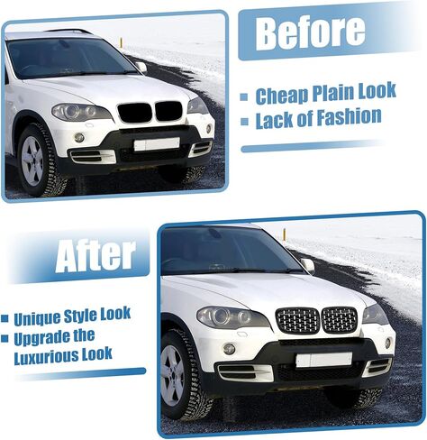 X AUTOHAUX غطاء أمامي ممتص للصدمات لسيارات BMW X5 X6 E70 No.51137157687/51137157688 مصد أمامي لشبكة الكلى شواية دايموند ستار أسود فضي اللون زوج واحد in Saudi Arabia