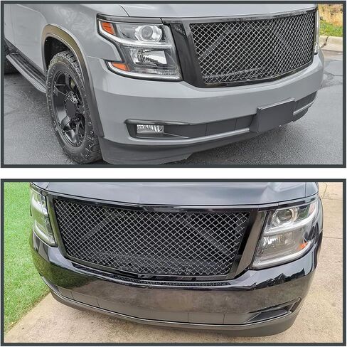 شبكة شبكية ذات غطاء أمامي أسود مصقول من Spec-D متوافقة مع 2015-2018 Chevy Tahoe، Suburban in Saudi Arabia
