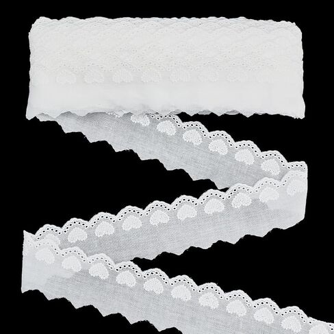 PH PandaHall 16 Yards Eyelet Lace Trim 2" Wide White Lace Ribbon Wavy Edge Cotton Heart Floral Embroidered Ribbon Eyelet Fabric Trim for Sewing Dresses Clothes DIY Home Decoration in Saudi Arabia