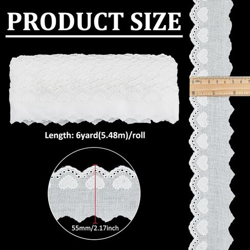 PH PandaHall 16 Yards Eyelet Lace Trim 2" Wide White Lace Ribbon Wavy Edge Cotton Heart Floral Embroidered Ribbon Eyelet Fabric Trim for Sewing Dresses Clothes DIY Home Decoration in Saudi Arabia