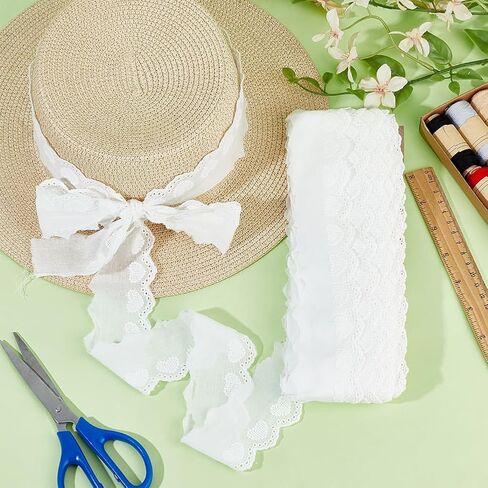 PH PandaHall 16 Yards Eyelet Lace Trim 2" Wide White Lace Ribbon Wavy Edge Cotton Heart Floral Embroidered Ribbon Eyelet Fabric Trim for Sewing Dresses Clothes DIY Home Decoration in Saudi Arabia