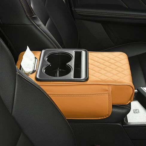 Car Armrest Box Pad Elevator 4-in-1 Vehicle Tissue Holder Storage Bag Cup Holder Multifunctional Organizer (Yellow) in Saudi Arabia