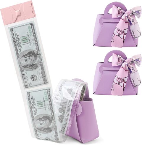 2PCS Money Pull Box for Cash, Leather Surprise Money Boxes with Ribbon Mini Money Pull Bags with 30 Pcs Transparent Bags for Birthday Party Christmas (Pink) in Saudi Arabia