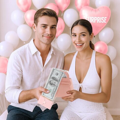 2PCS Money Pull Box for Cash, Leather Surprise Money Boxes with Ribbon Mini Money Pull Bags with 30 Pcs Transparent Bags for Birthday Party Christmas (Pink) in Saudi Arabia