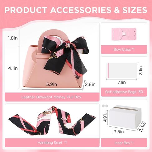 2PCS Money Pull Box for Cash, Leather Surprise Money Boxes with Ribbon Mini Money Pull Bags with 30 Pcs Transparent Bags for Birthday Party Christmas (Pink) in Saudi Arabia