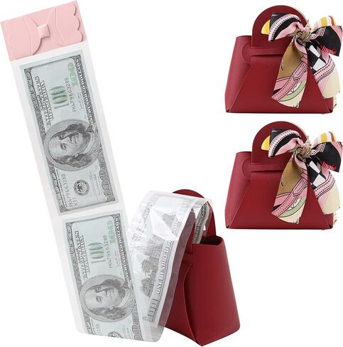 2PCS Money Pull Box for Cash, Leather Surprise Money Boxes with Ribbon Mini Money Pull Bags with 30 Pcs Transparent Bags for Birthday Party Christmas (Pink) in Saudi Arabia
