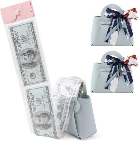 2PCS Money Pull Box for Cash, Leather Surprise Money Boxes with Ribbon Mini Money Pull Bags with 30 Pcs Transparent Bags for Birthday Party Christmas (Pink) in Saudi Arabia