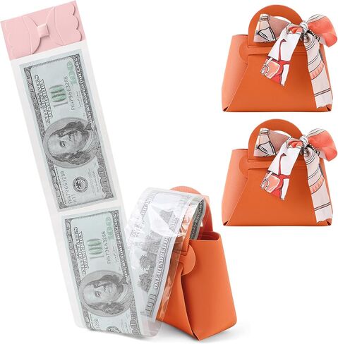 2PCS Money Pull Box for Cash, Leather Surprise Money Boxes with Ribbon Mini Money Pull Bags with 30 Pcs Transparent Bags for Birthday Party Christmas (Pink) in Saudi Arabia