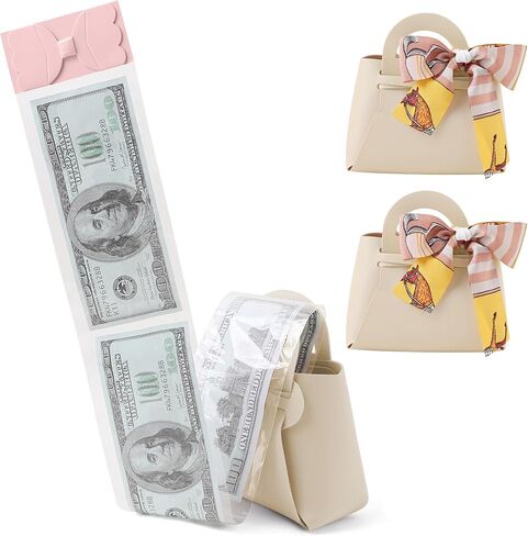 2PCS Money Pull Box for Cash, Leather Surprise Money Boxes with Ribbon Mini Money Pull Bags with 30 Pcs Transparent Bags for Birthday Party Christmas (Pink) in Saudi Arabia