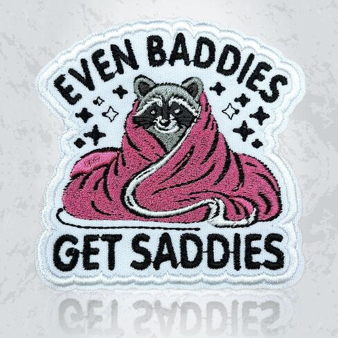 Even Bad Get Saddies Racoon Patch, 3 Inches Sew On Iron On Anxious Friend Therapist, Mental Health Embroidered Patches for Backpack, Jacket, Hat, Jeans DIY Uniform Gift for Men Women Kid Size 3 Inch in Saudi Arabia