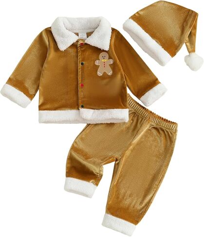 ZAXARRA Baby Christmas Clothes Boys Girls Santa Jacket Velvet Outwear Coat Long Pants with Hat Baby Santa Costume in Saudi Arabia
