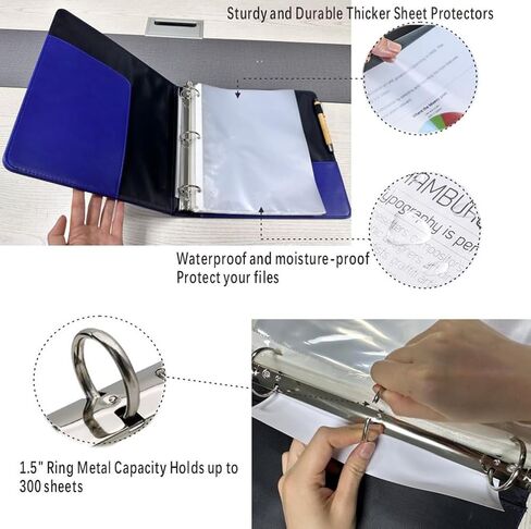 Vintage Hardback 3 Ring Binder Professional Leather Binder Organizer Round Rings Holds 200 Sheets with 2 Inner Pockets(1.5 Inch,Brown, Black) (Brown) in Saudi Arabia
