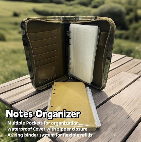 Tactical Field Notes with Zipper Weatherproof Molle Notebook Cover, Tactical Padfolio Ring Binder with Refillable Notes Paper (5.5"x8.5") in Saudi Arabia