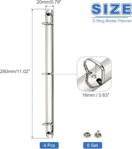 PATIKIL A4 3 Hole Ring Binder Mechanisms, 4 Set 1.97" D Ring Replacement Binder Planner Loose Leaf Binding Spines for Organizers DIY Fill Paper Storage Folder Accessories, 26mm Silver Tone in Saudi Arabia