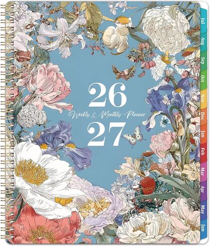 Planner 2026-2027 - Academic Planner, July 2026 - June 2027, 2026-2027 Planners Weekly and Monthly, 8.5" x 11", Colorful Monthly Tabs, Storage Pocket, Spiral Bound for School Office Home - Floral in Saudi Arabia