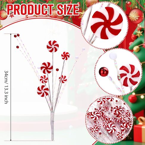 Suncalla 6 Pcs Candy Cane Christmas Tree Picks Red White Artificial Decoration Flower Vase Filler Ornament Christmas Tree Picks for Table Centerpiece DIY Home Wreath Decor in Saudi Arabia