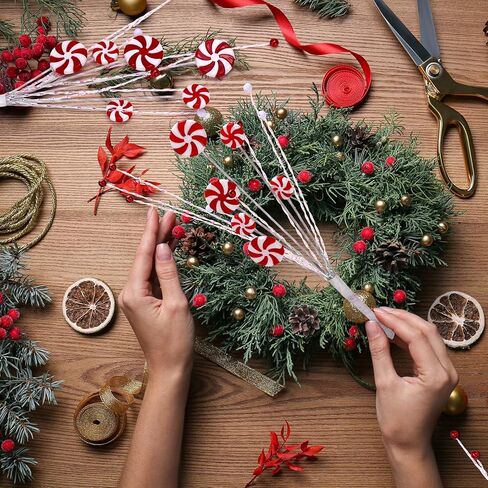 Suncalla 6 Pcs Candy Cane Christmas Tree Picks Red White Artificial Decoration Flower Vase Filler Ornament Christmas Tree Picks for Table Centerpiece DIY Home Wreath Decor in Saudi Arabia