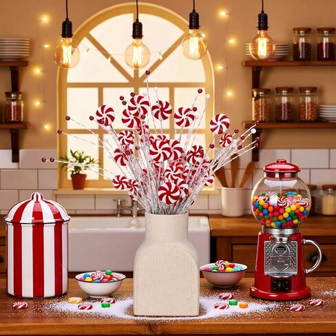 Suncalla 6 Pcs Candy Cane Christmas Tree Picks Red White Artificial Decoration Flower Vase Filler Ornament Christmas Tree Picks for Table Centerpiece DIY Home Wreath Decor in Saudi Arabia