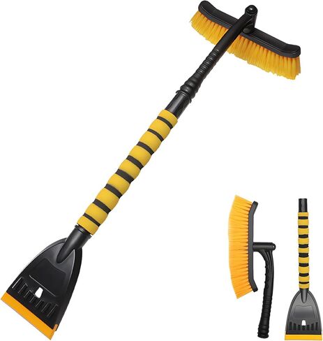 39" Snow Brush & Ice Scraper for Car Windshield, 2-in-1 Detachable Ice Scraper with 360° Pivoting Brush Head, Extendable Snow Removal Tool Winter Accessories for Cars Trucks SUVs (Yellow) in Saudi Arabia