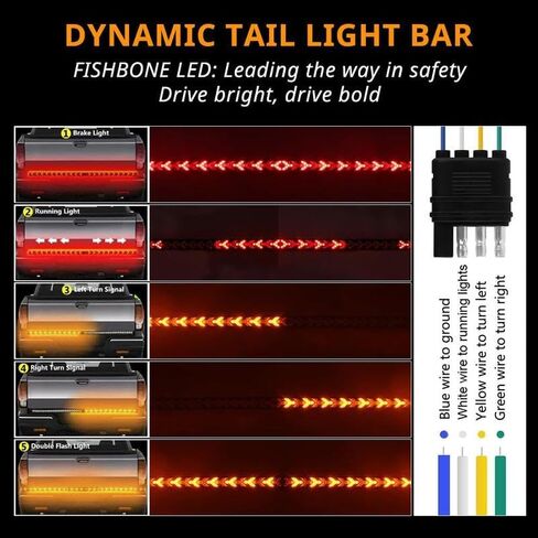 Fishbone Shaped LED Tailgate Light Bar, LED Tailgate Lights, Brake Running Sequential Turn Signal Strip Strobe Light Bar for Truck Pickup SUV RV, Car Light Embellishments (47.24in) in Saudi Arabia