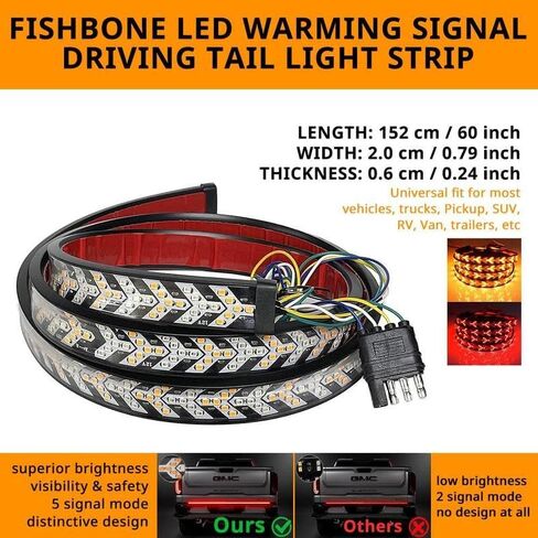 Fishbone Shaped LED Tailgate Light Bar, LED Tailgate Lights, Brake Running Sequential Turn Signal Strip Strobe Light Bar for Truck Pickup SUV RV, Car Light Embellishments (47.24in) in Saudi Arabia