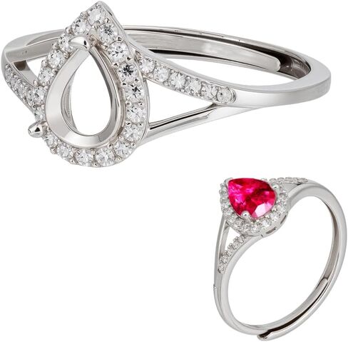 BENECREAT 925 Sterling Silver Teardrop Prong Ring Settings, Platinum Rhinestone Finger Ring Components, Adjustable Ring Bezel for Jewelry Making, Tray: 7x5mm in Saudi Arabia