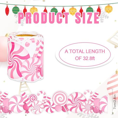 Whaline 32.8Ft Christmas Candy Peppermint Bulletin Board Border Xmas Red Green Candy Cane Rolled Self Adhesive Border Trim Stickers for Xmas Holiday Party Classroom Chalkboard Wall Decor in Saudi Arabia