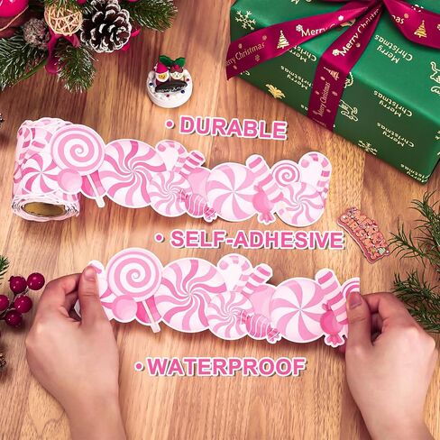 Whaline 32.8Ft Christmas Candy Peppermint Bulletin Board Border Xmas Red Green Candy Cane Rolled Self Adhesive Border Trim Stickers for Xmas Holiday Party Classroom Chalkboard Wall Decor in Saudi Arabia