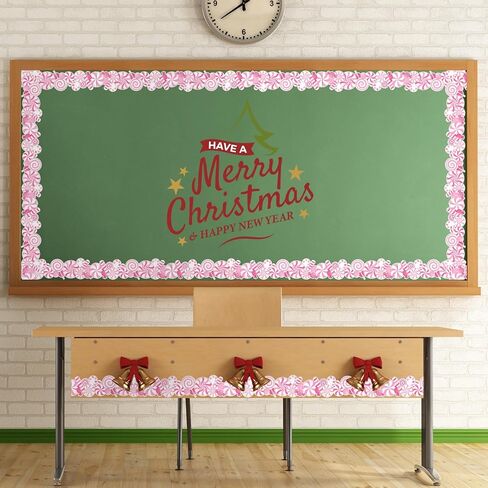Whaline 32.8Ft Christmas Candy Peppermint Bulletin Board Border Xmas Red Green Candy Cane Rolled Self Adhesive Border Trim Stickers for Xmas Holiday Party Classroom Chalkboard Wall Decor in Saudi Arabia