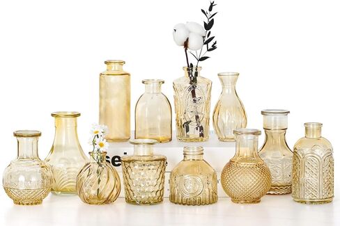 Mini Bud Vases As Wedding Centerpieces for Tables,Clear Bud Vases for Flowers,Small Flower Vases Suitable for Birthday Party,Anniversary,Wedding Reception,Baby Shower (Amber, 24PCS) in Saudi Arabia