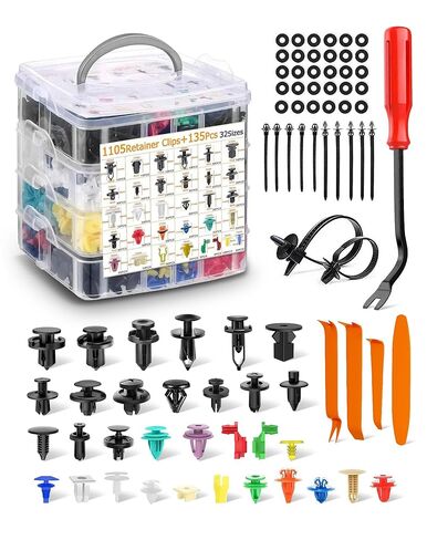 1240Pcs Car Retainer Clips & Body Clips Kit-32 Popular Sizes Nylon Bumper, Fender Rivets, Door Panel Clips, Plastic Rivets with 10 Cable Ties & Remover Tool for Toyota GM Ford Honda Chrysler in Saudi Arabia