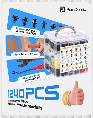 1240Pcs Car Retainer Clips & Body Clips Kit-32 Popular Sizes Nylon Bumper, Fender Rivets, Door Panel Clips, Plastic Rivets with 10 Cable Ties & Remover Tool for Toyota GM Ford Honda Chrysler in Saudi Arabia