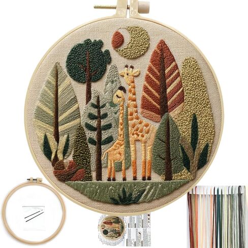 FONNUY Giraffe Pre-Stamped Embroidery Pattern for Beginners, Boho Needlepoint Kits for Beginners Cross Stitch Craft Sewing Full Needles and Thread Hoop Kit (Giraffe 03) in Saudi Arabia