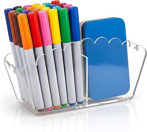 Scalloped Magnetic Marker Holder for Whiteboard – Clear Acrylic Dry Erase Pen Organizer, Strong Non-Slip Magnets, Pencil Cup for Fridge Locker Office Desk Classroom in Saudi Arabia