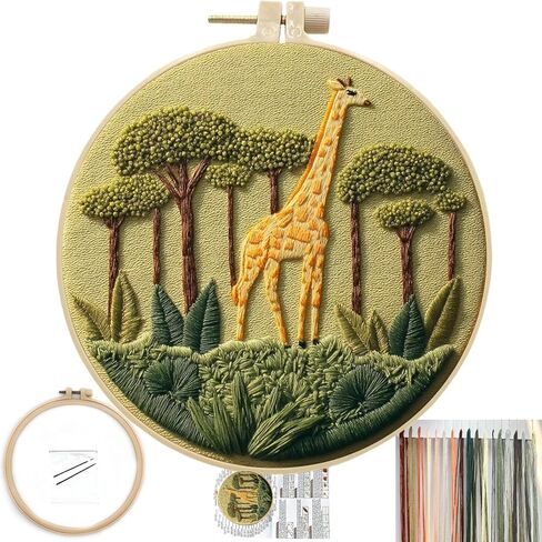 FONNUY Giraffe Pre-Stamped Embroidery Pattern for Beginners, Boho Needlepoint Kits for Beginners Cross Stitch Craft Sewing Full Needles and Thread Hoop Kit (Giraffe 03) in Saudi Arabia