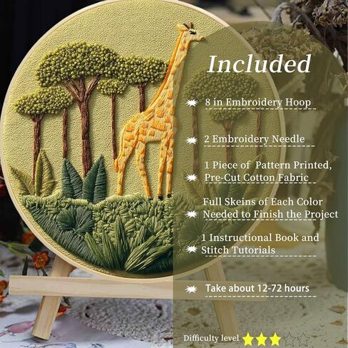 FONNUY Giraffe Pre-Stamped Embroidery Pattern for Beginners, Boho Needlepoint Kits for Beginners Cross Stitch Craft Sewing Full Needles and Thread Hoop Kit (Giraffe 03) in Saudi Arabia