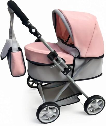 Anano Baby Doll Stroller & Pram – Adjustable Hood Pushchair - Lightweight Foldable Baby Doll Bassinet Stroller for Dolls up to 55cm (22") - Includes Storage Basket & Shoulder Bag - Gift for Girls 3+ in Saudi Arabia